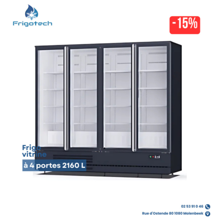 Frigo vitrine 4 portes 2160L pour la conservation des boissons en Belgique