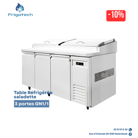 Table Réfrigérée Saladette 3 portes pour cuisine professionnelle